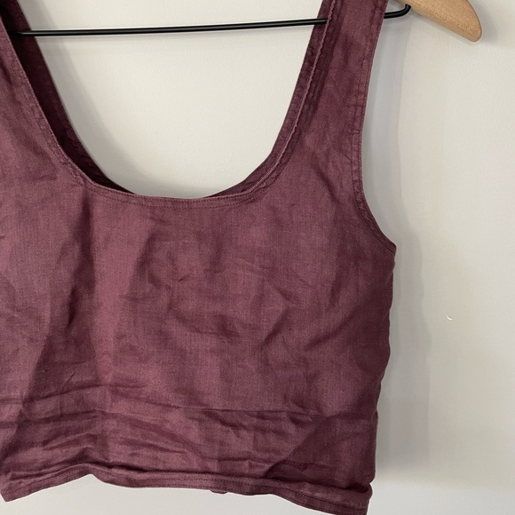 Araw linen burgundy sleeveless crop top X small - Picture 3 of 7